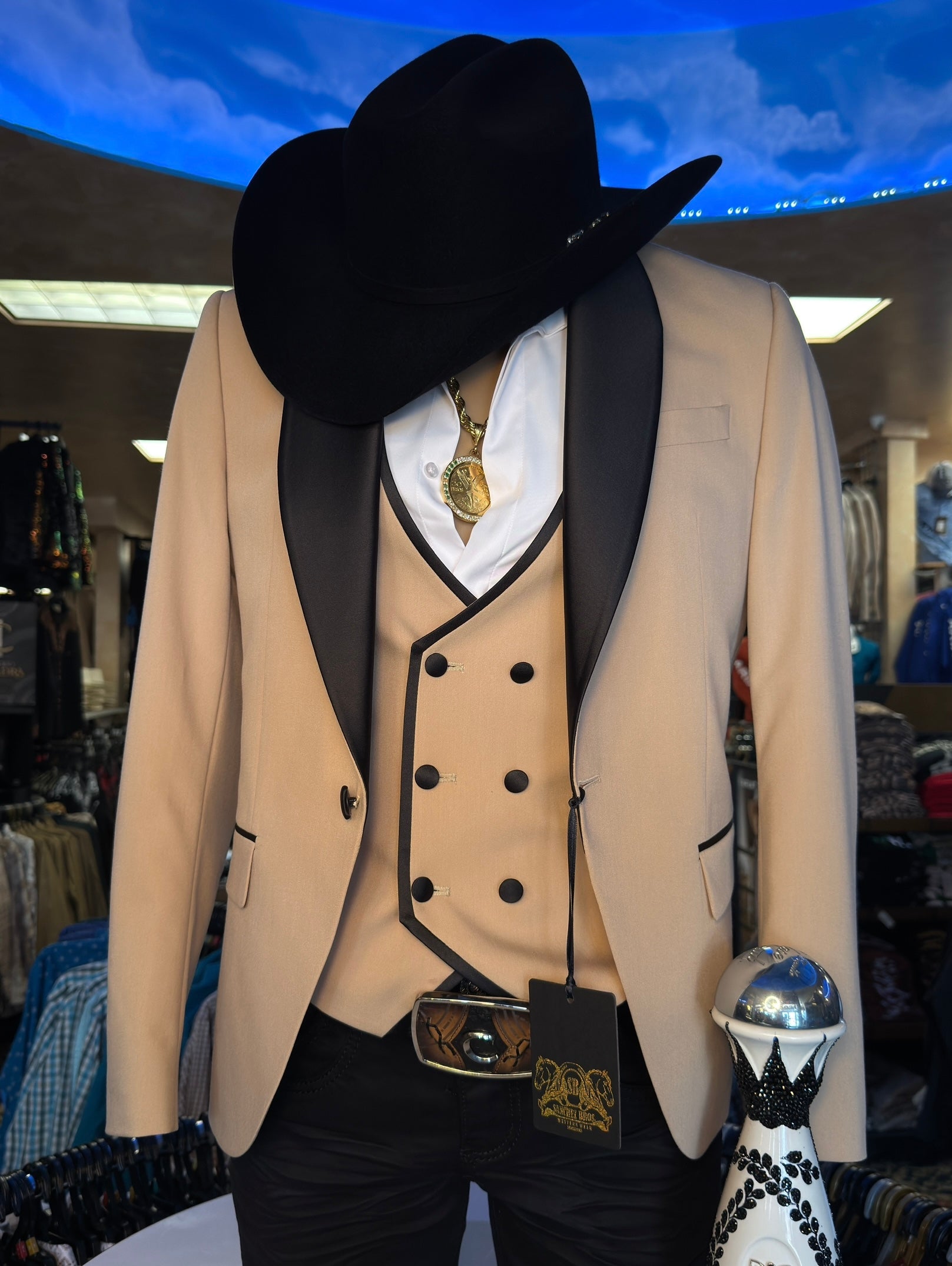 *New* “Sanchez Brothers” - Exclusive Tan and black Luxury Suit- 3 Piece Set