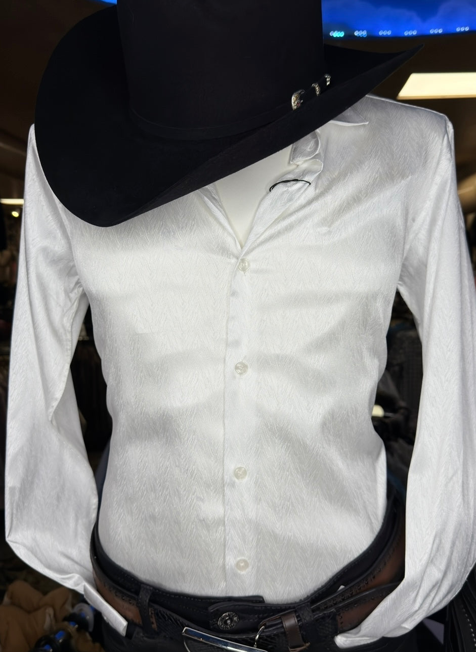 Men’s White Dress Shirt with V-Line Design