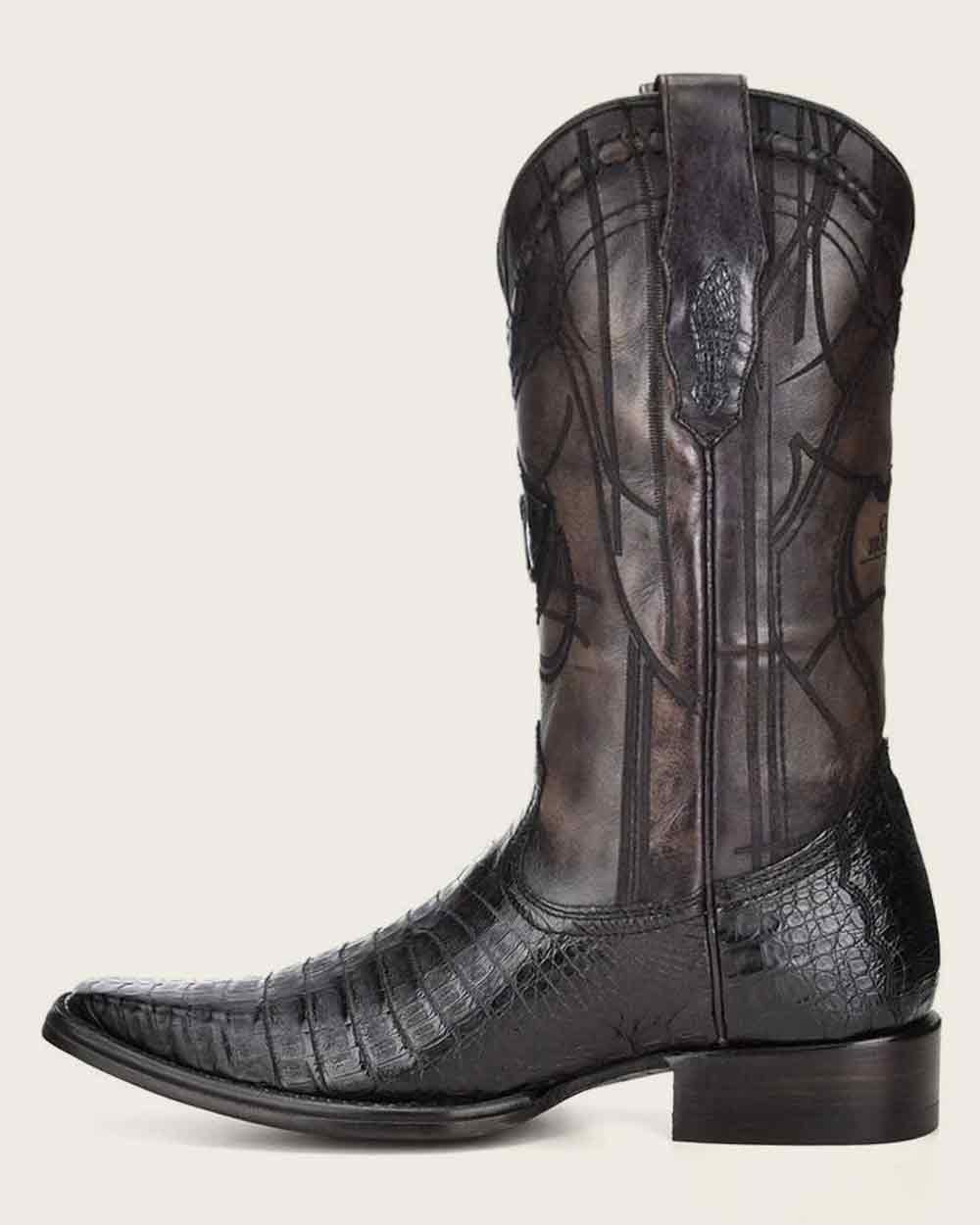 Bota Cuadra Western con grabado de caimán negro y puntera Versace