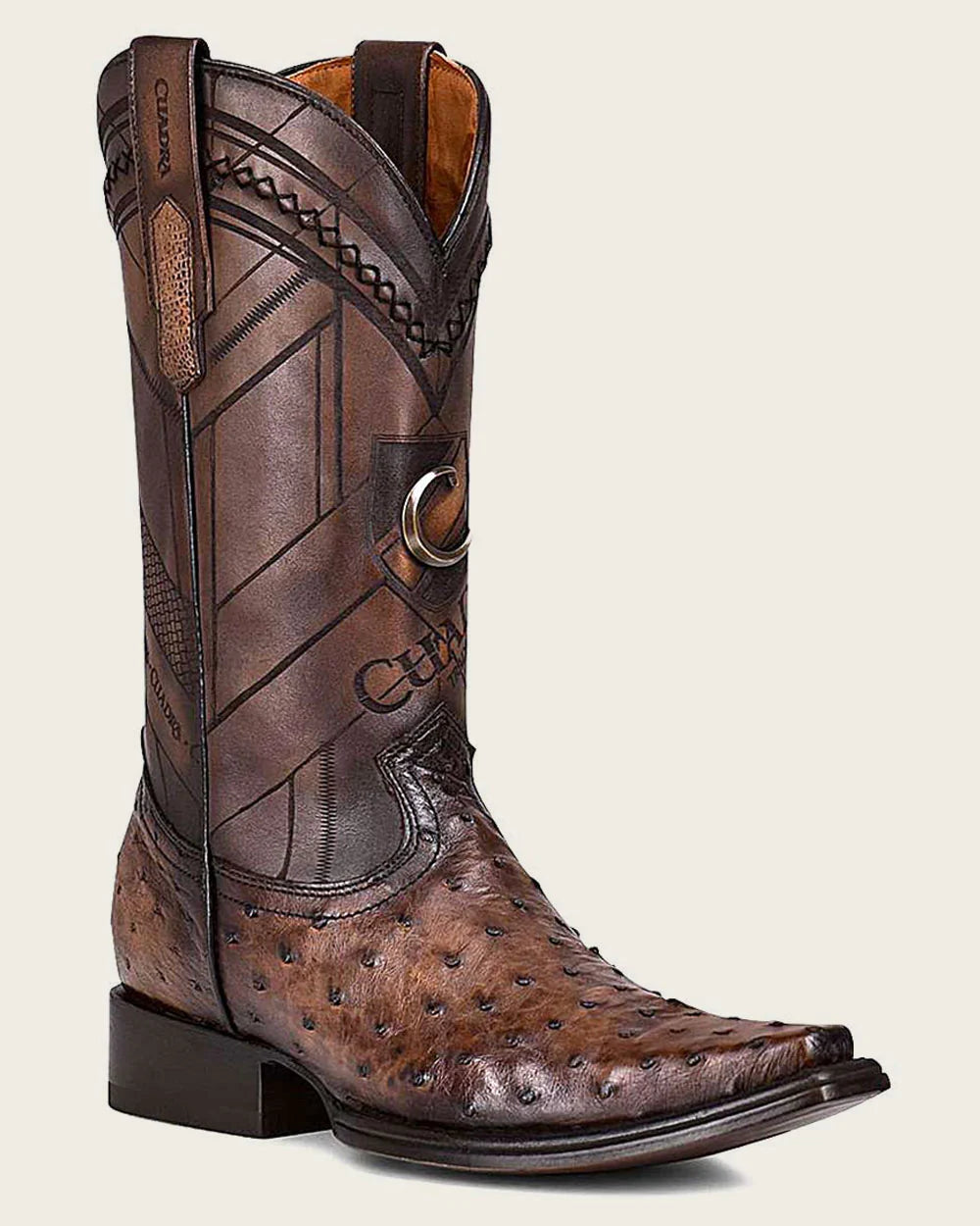 Handcrafted Dark Brown Ostrich Leather Western Boots for Men