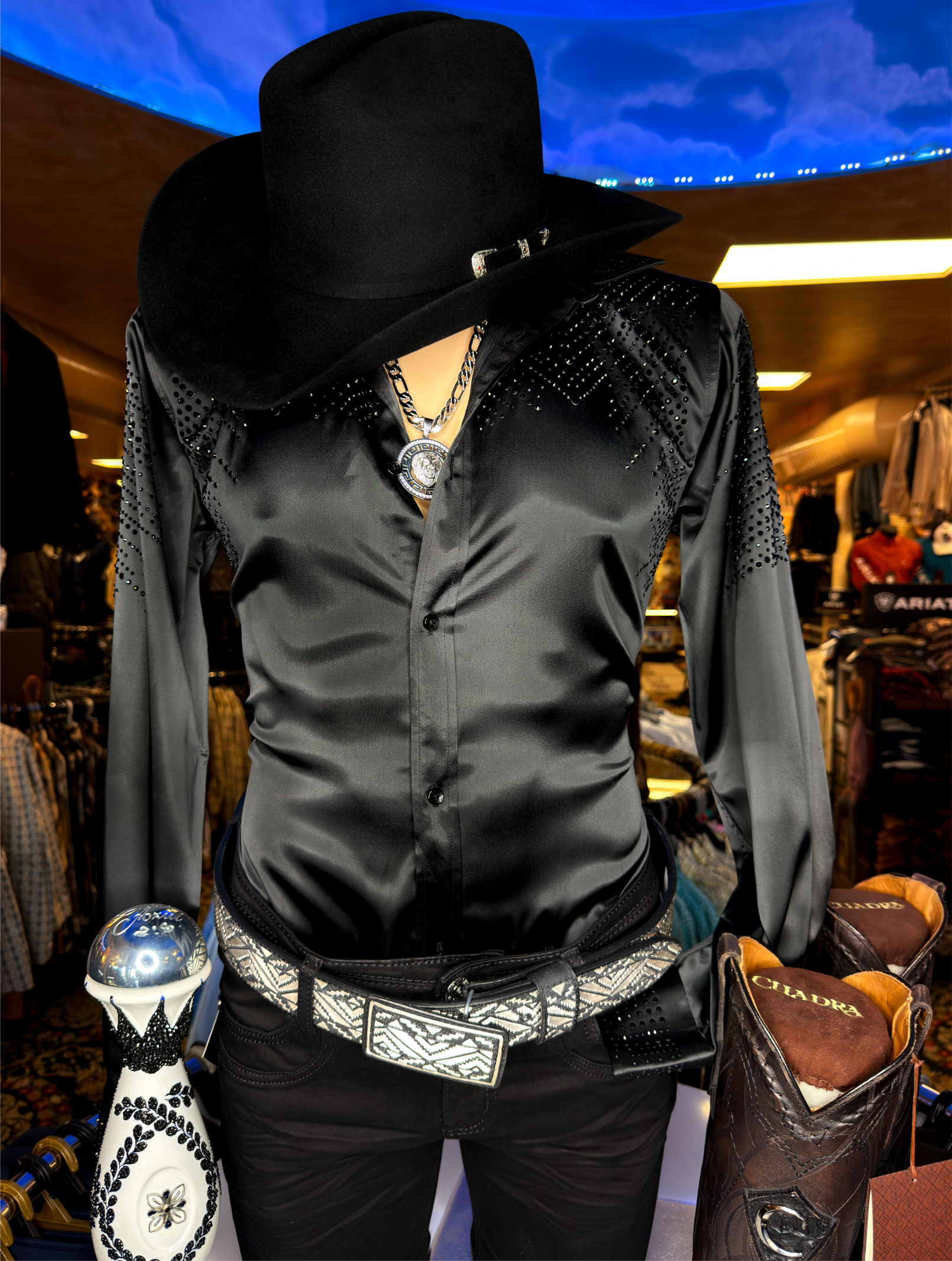 *NEW* Black Rhinestone Slim Fit Shirt – Modern Elegance