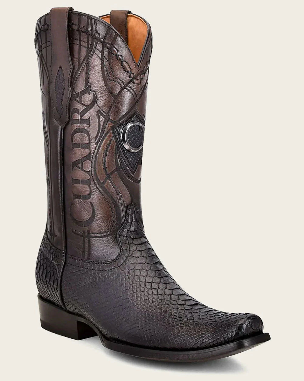 Cuadra Engraved Black Python Western Boots