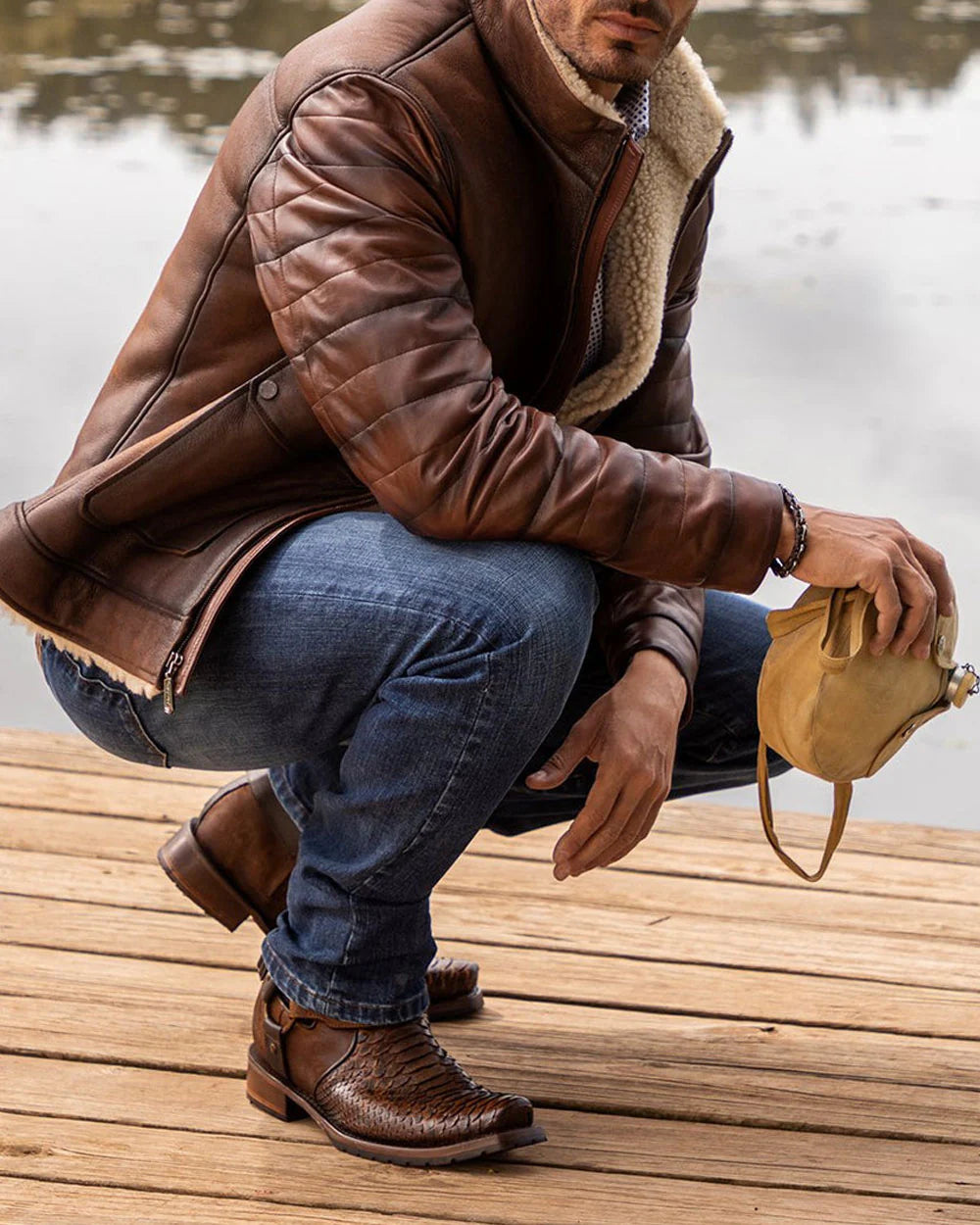 Cuadra Urban Brown Python Leather Ankle Boot