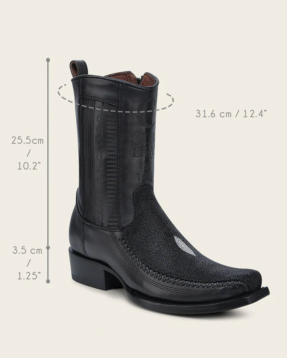 Botas de raya negra grabadas Cuadra