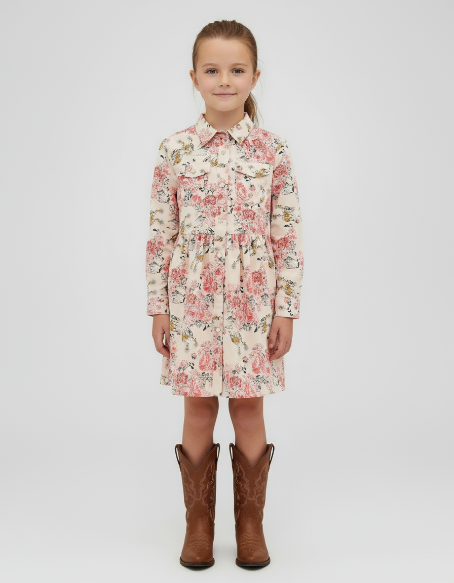 Vestido estilo western con broches y espuelas florales para niñas de Wrangler