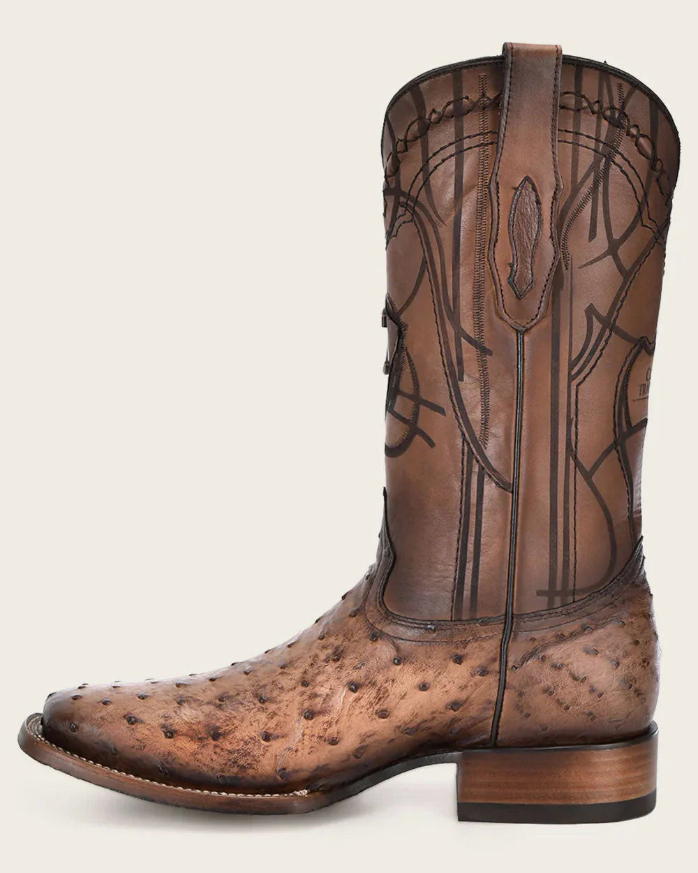 Cuadra Engraved Honey Ostrich Western Boots CU744