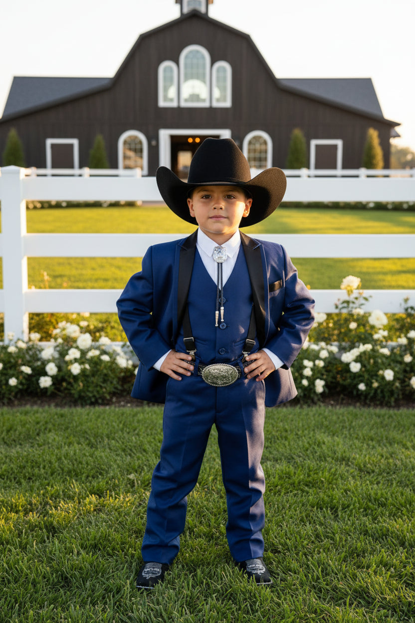 Boys’ Navy Elegance – 4-Piece Suit Set