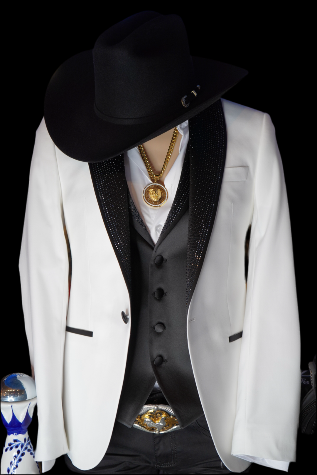 Traje elegante y exclusivo de pedrería blanca y negra - Conjunto de 3 piezas "Premium Slim Fit"