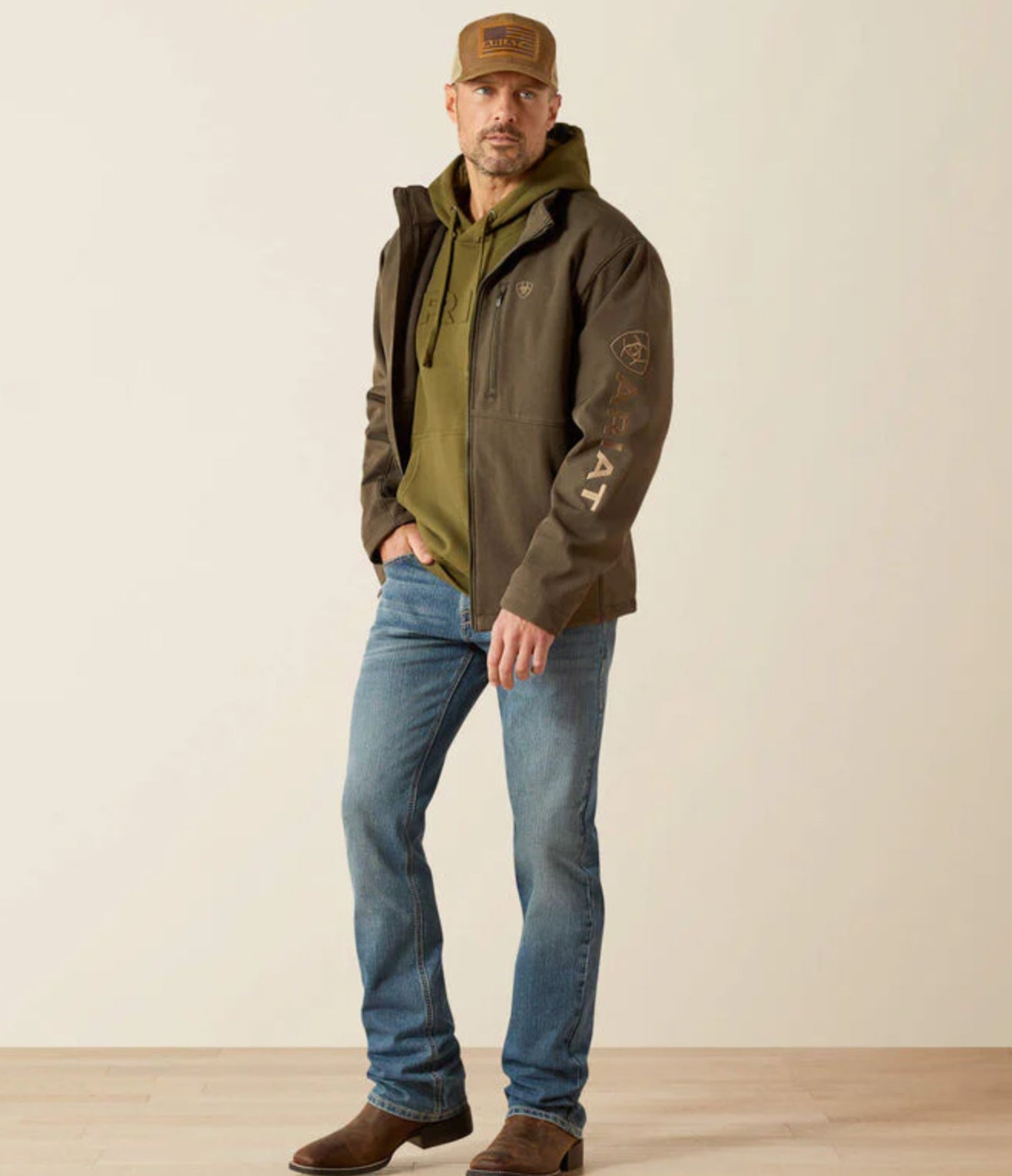 Men’s Ariat Logo Softshell Jacket- Heather Green