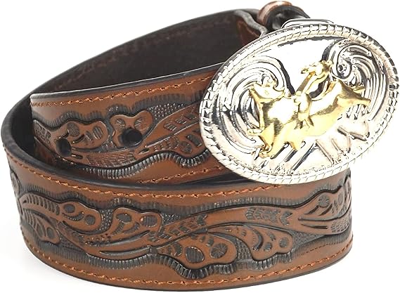 Boys Bull Rider Floral Leather Western Belt Buckle