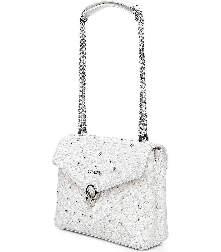 BOLSA RES TERNERA MIKONOS BLA LD WHITE CRYSTALS & STUDS & ZIP