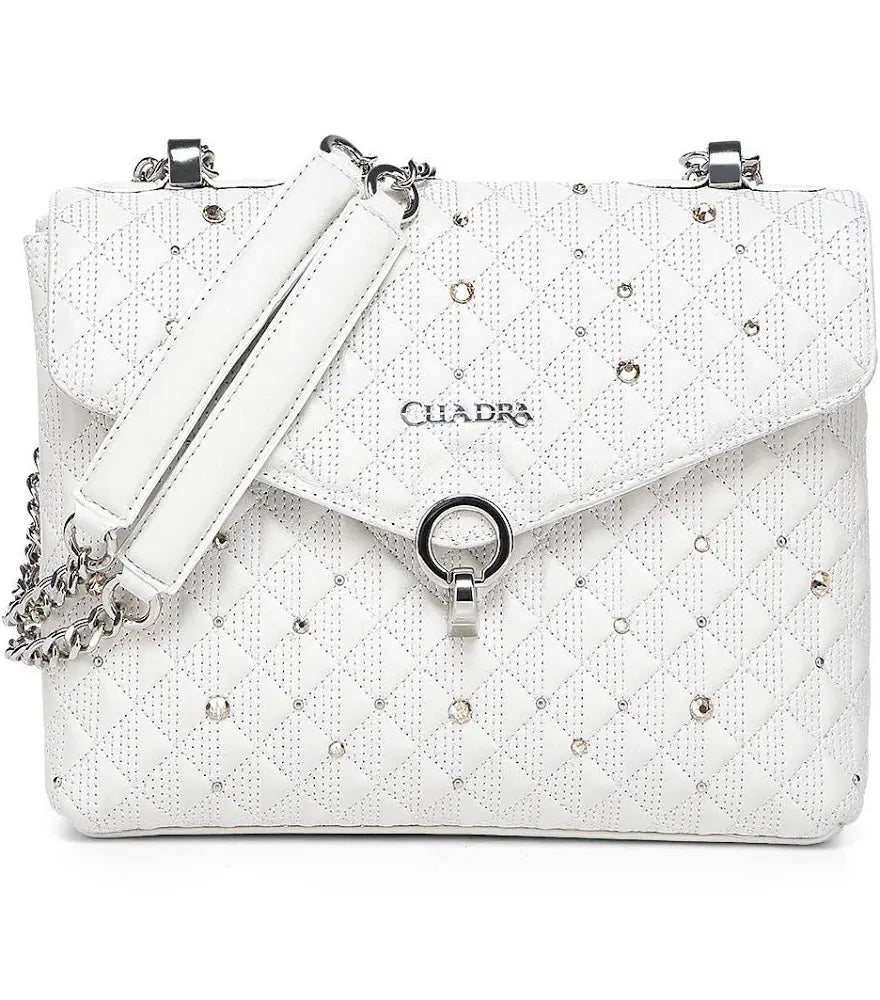 BOLSA RES TERNERA MIKONOS BLA LD WHITE CRYSTALS & STUDS & ZIP