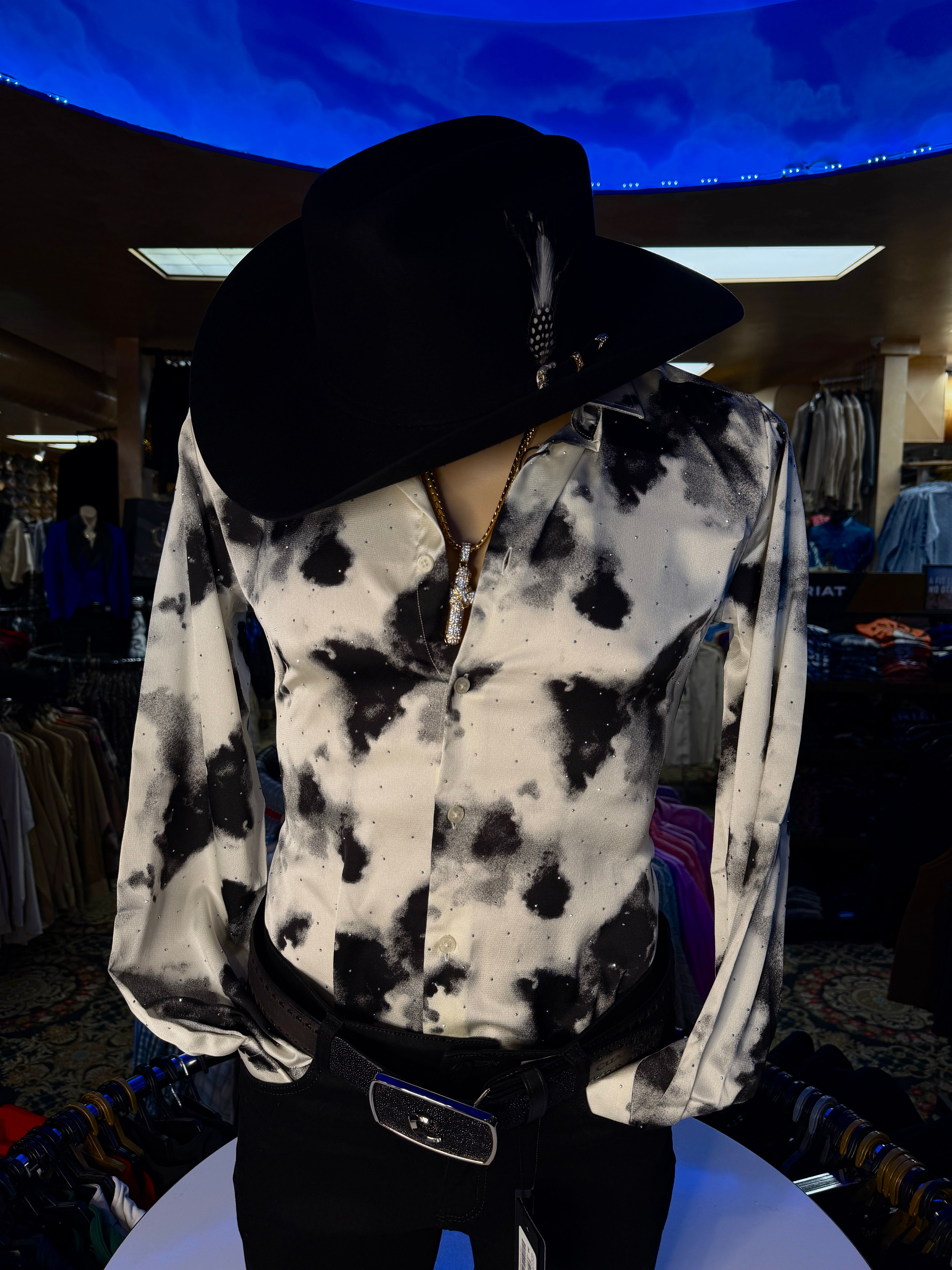 Men’s Modern Shirt Black & White (Crystal Detail)