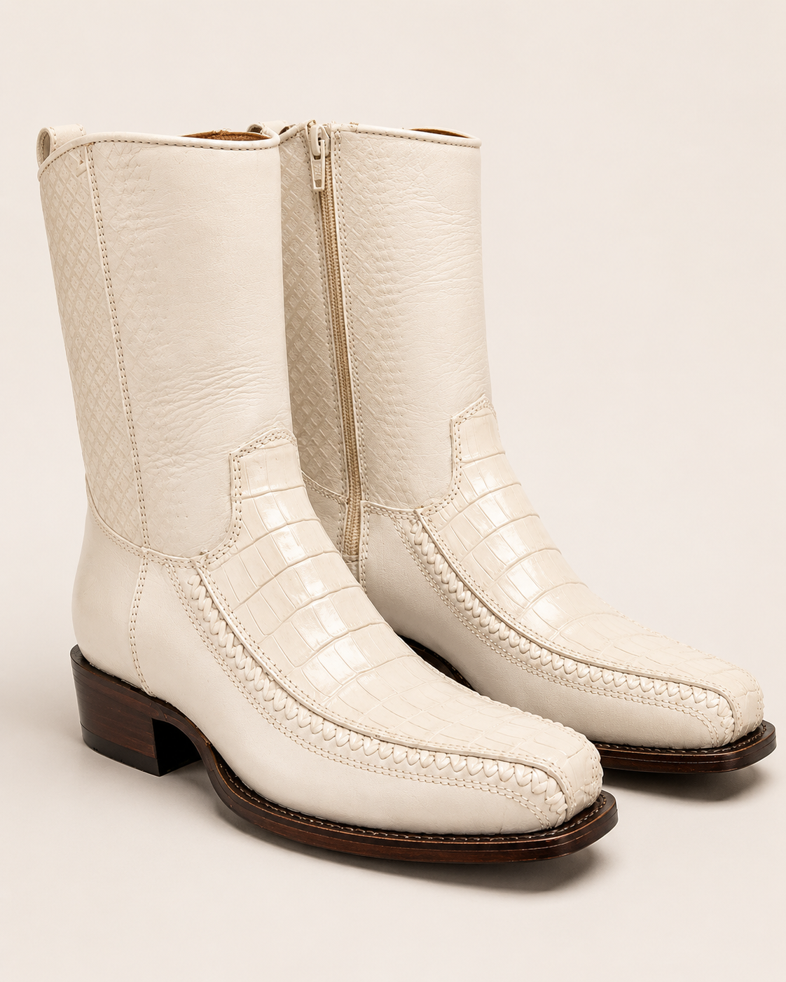 Ivory Caiman Exotic Square Boots