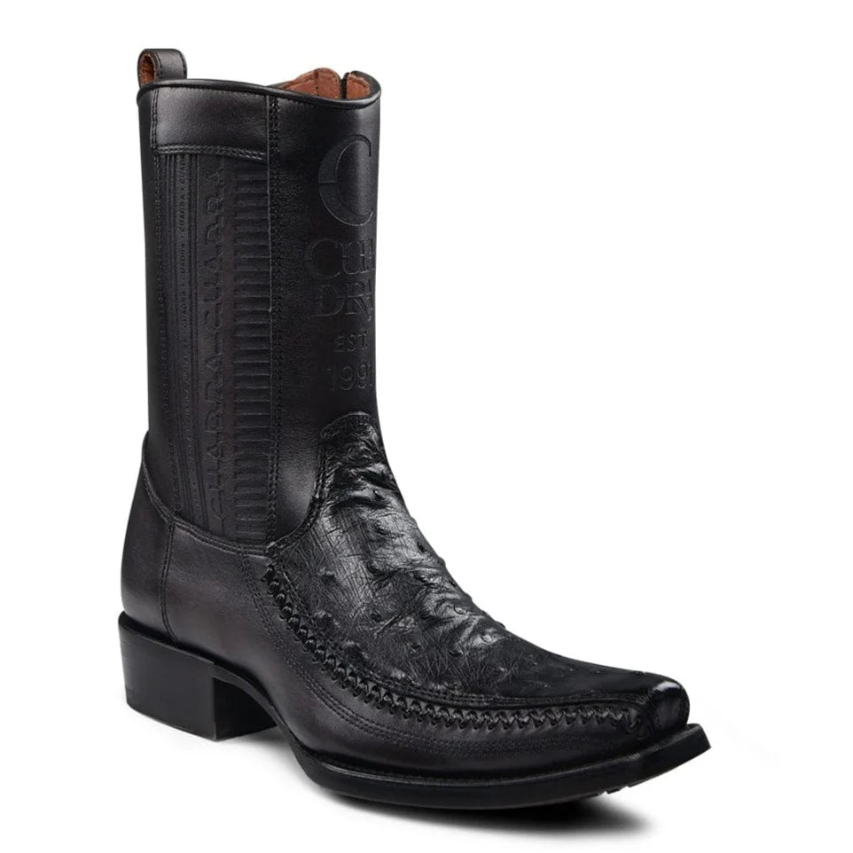 Cuadra CU802 MN Black Ostrich Laser & Woven Narrow Square Toe