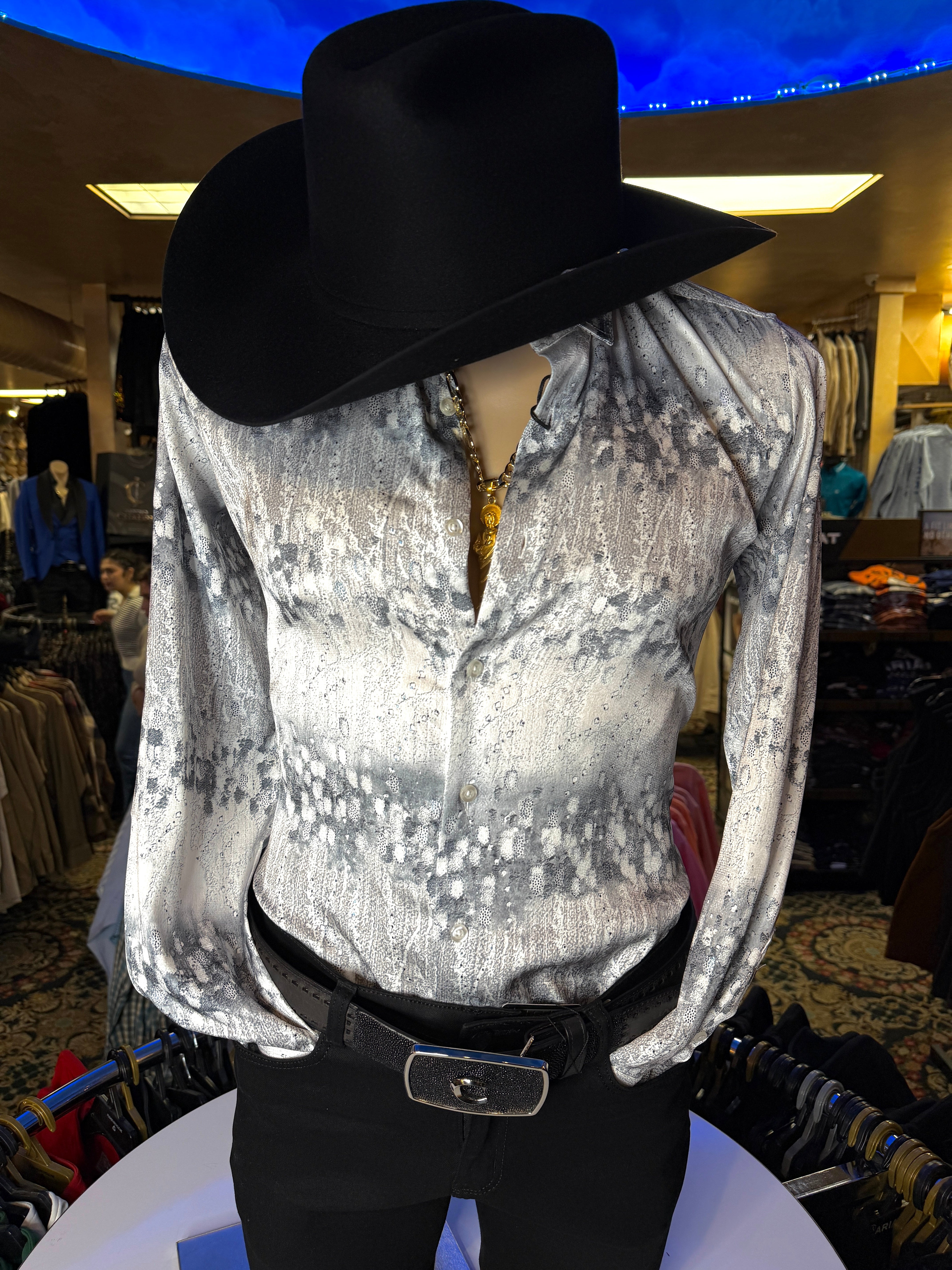 Men’s Silver Silk Dress Shirt