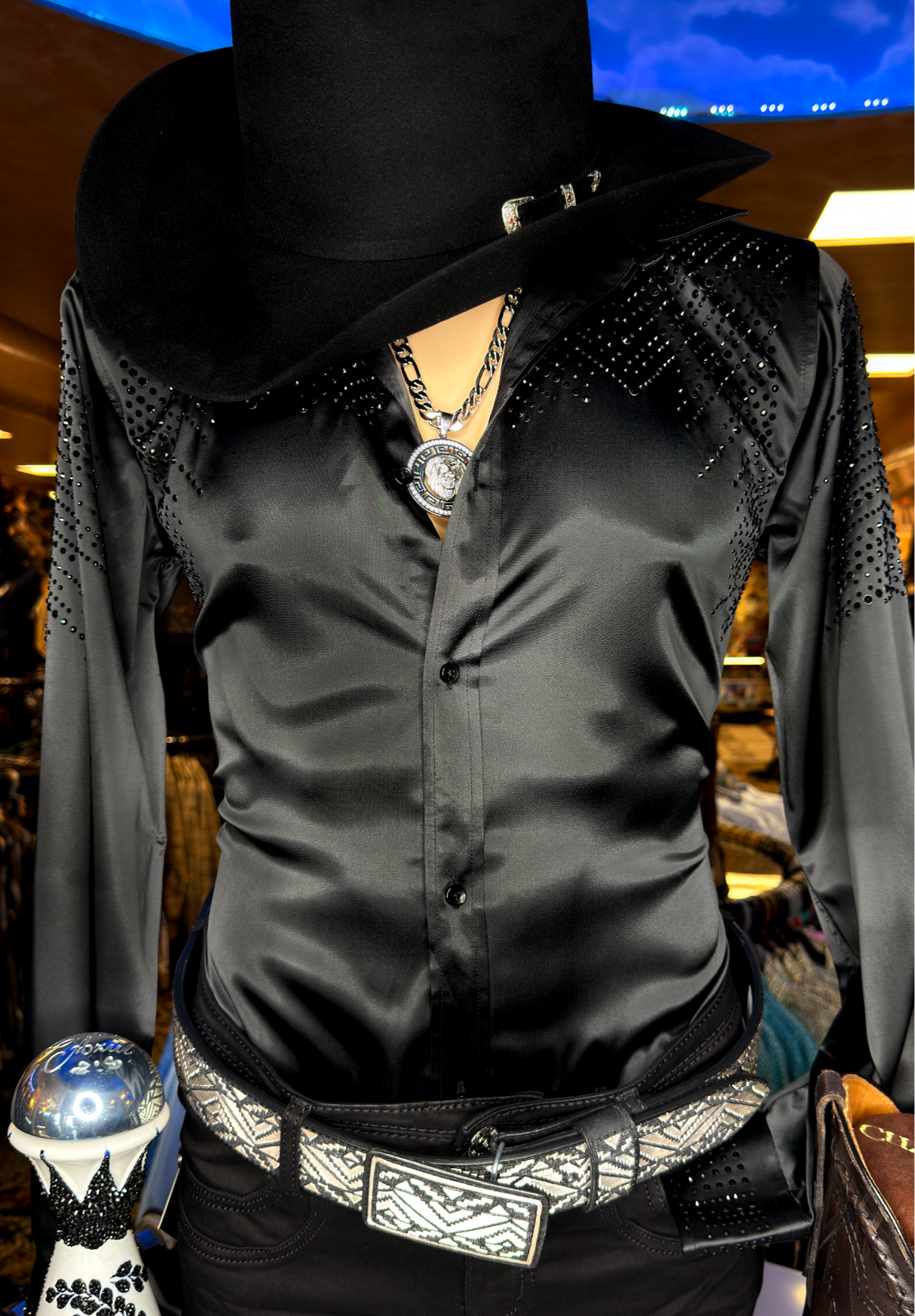 *NEW* Black Rhinestone Slim Fit Shirt – Modern Elegance