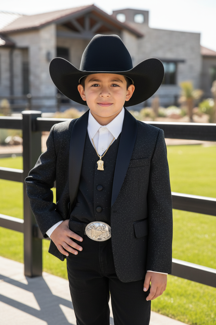 Black Sparkly Deluxe 4-Piece Boys Suit