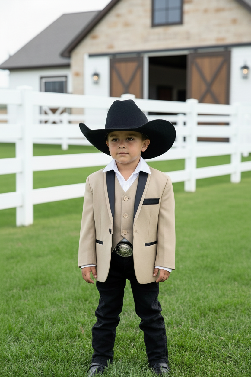 Tan/ Black Deluxe 4-Piece Boys Suit