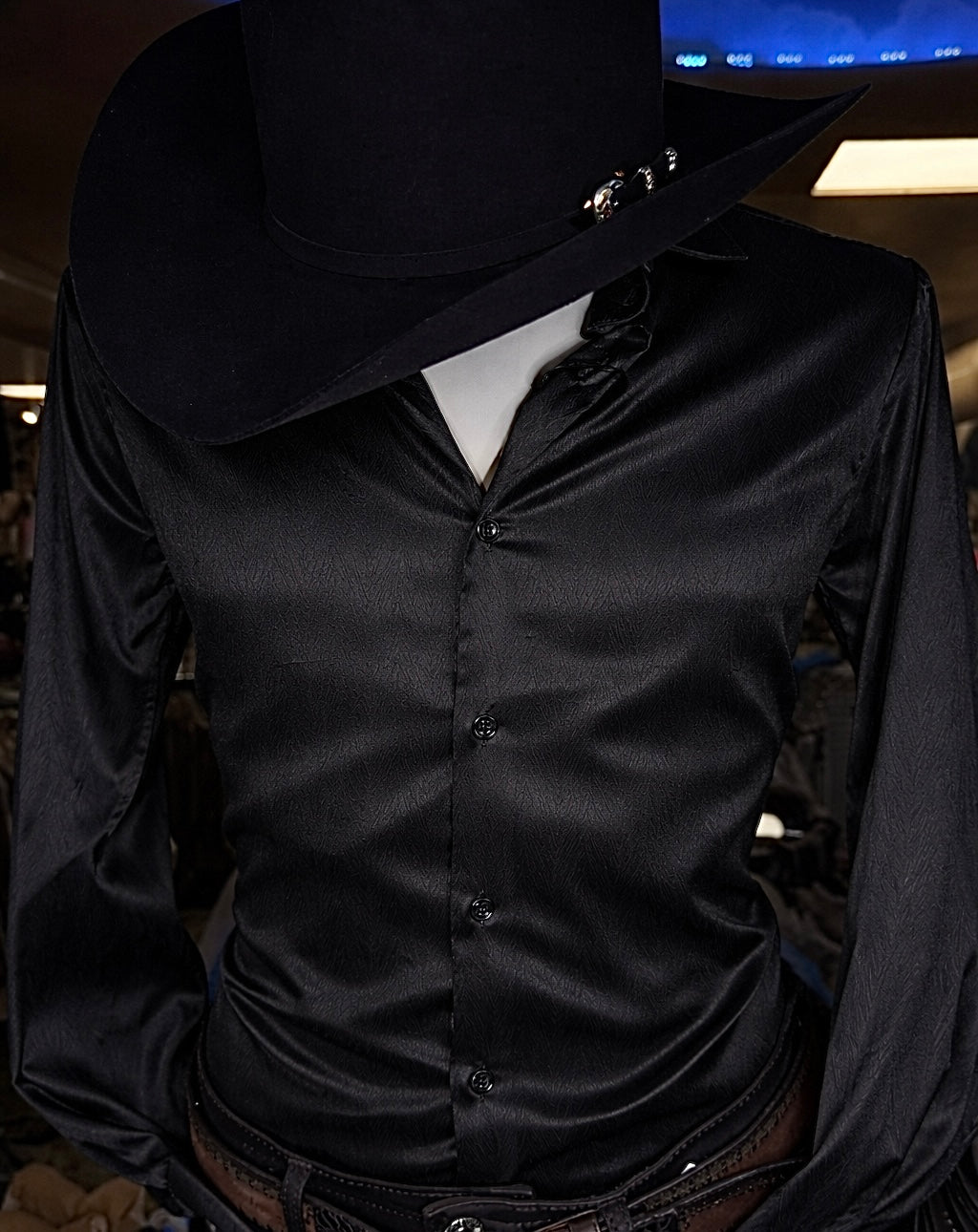 Men’s Black Dress Shirt with V-Line Design