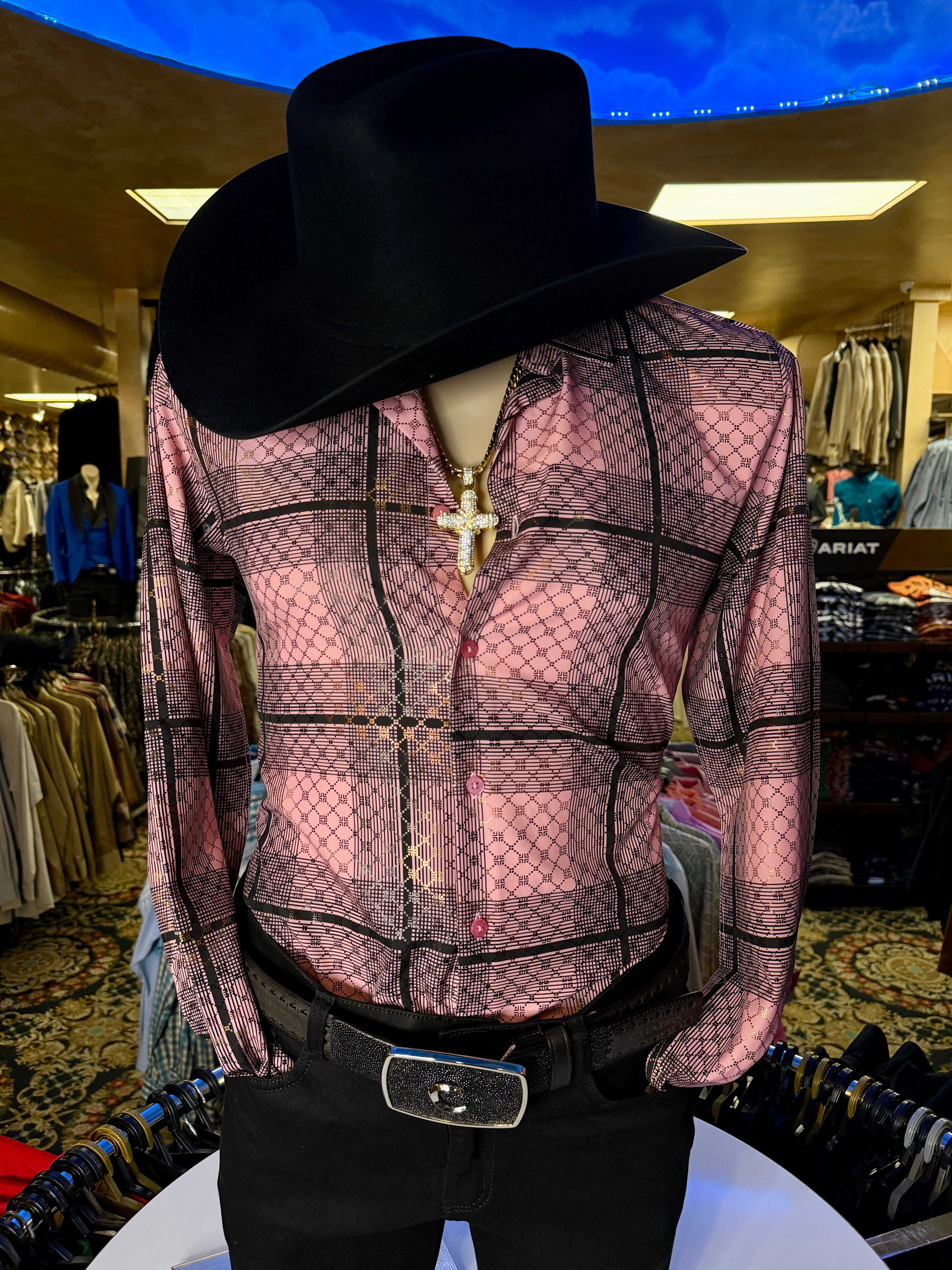 Men’s Pink & Black Geometric Modern Dress Shirt