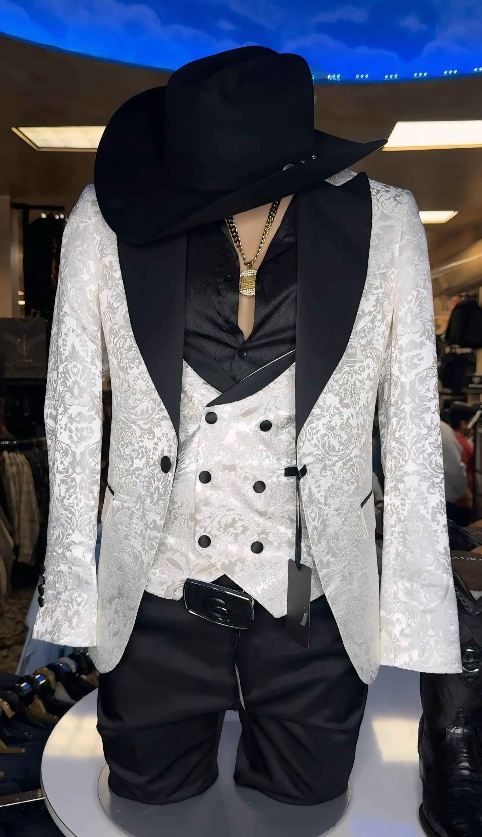 Traje de boda elegante de encaje blanco para novios - Corte entallado premium, conjunto de 3 piezas