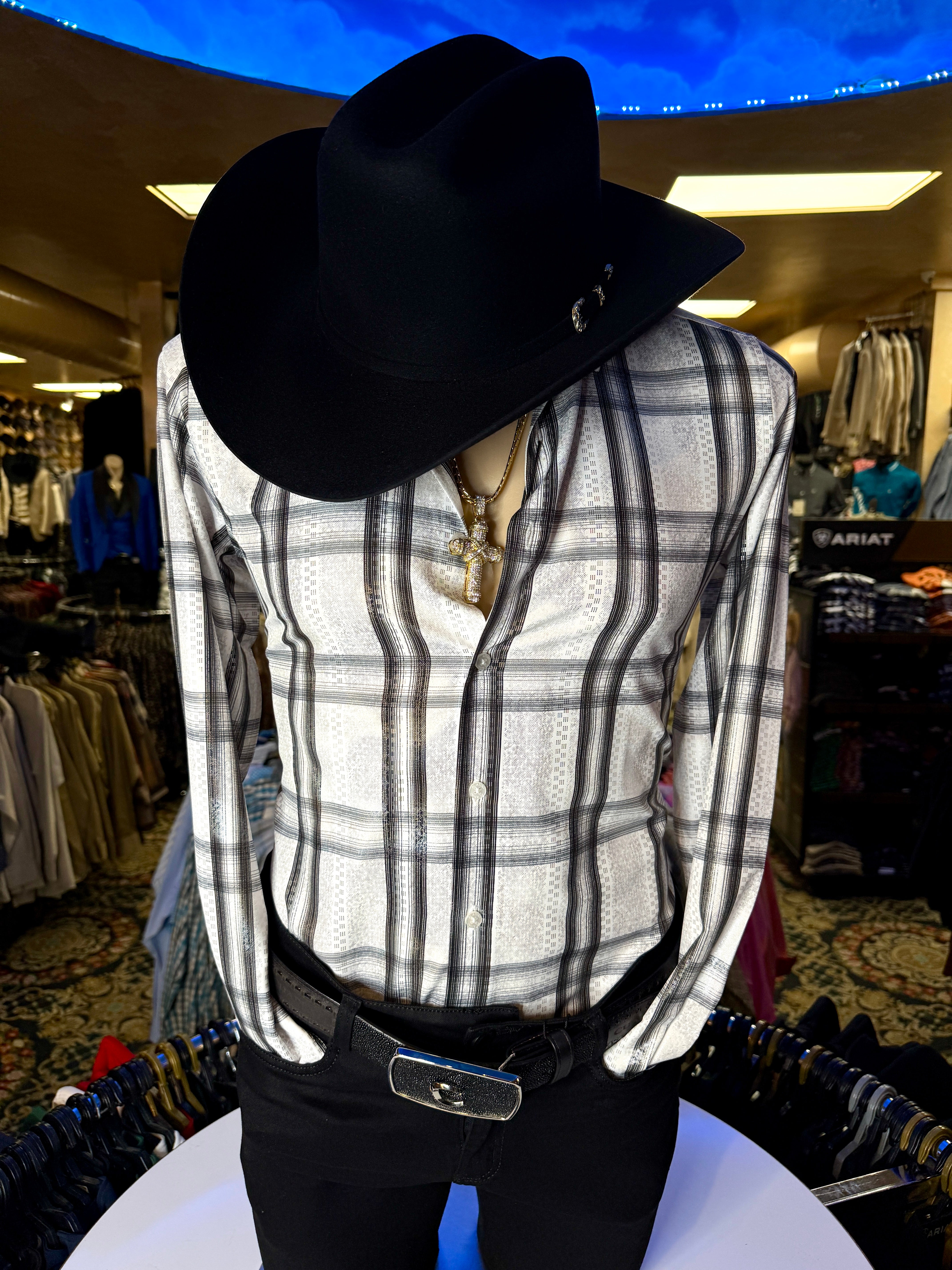 Men’s White & Black Long Sleeve Dress Shirt