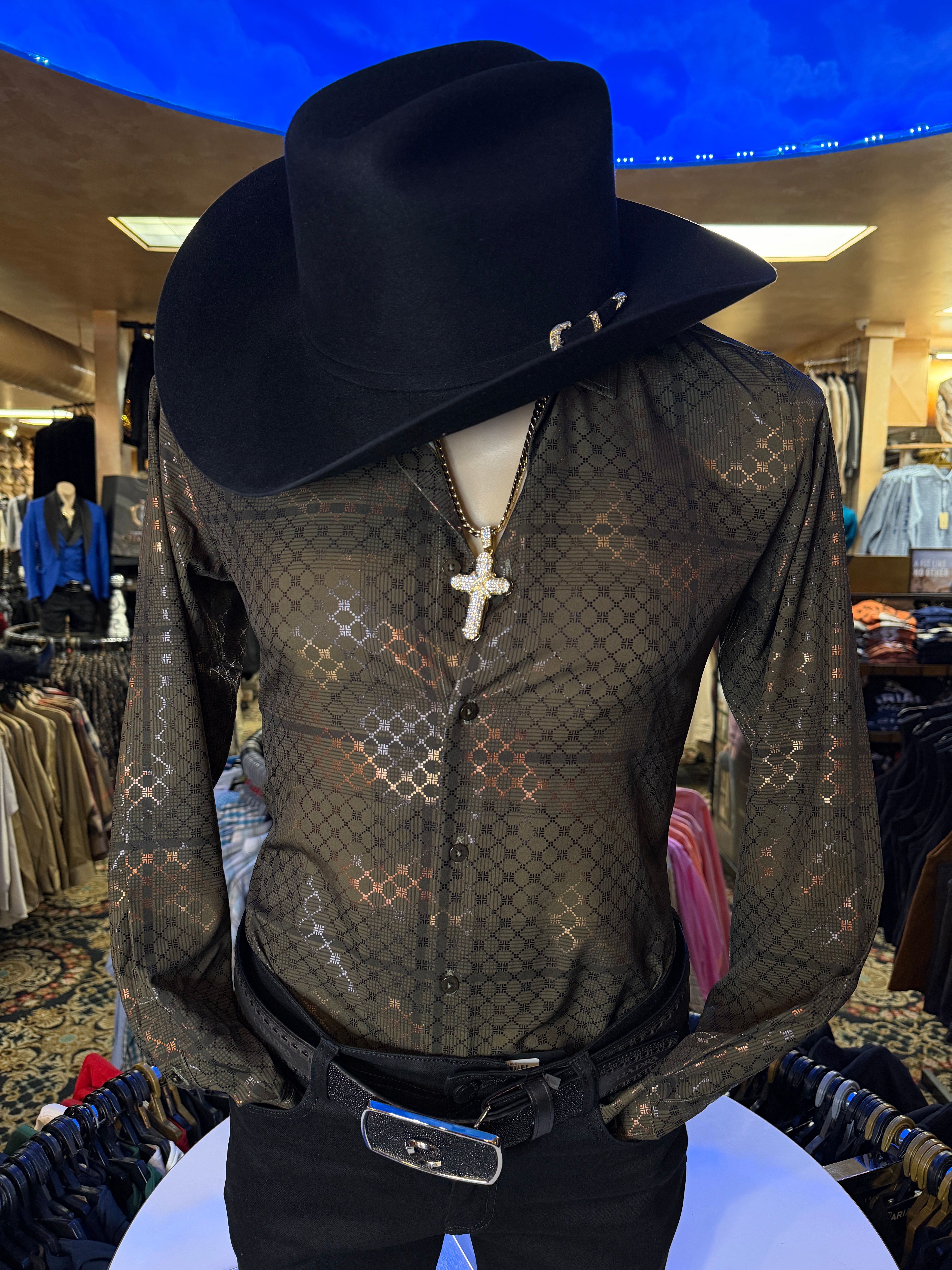 Men’s Olive Green & Copper Metallic Dress Shirt