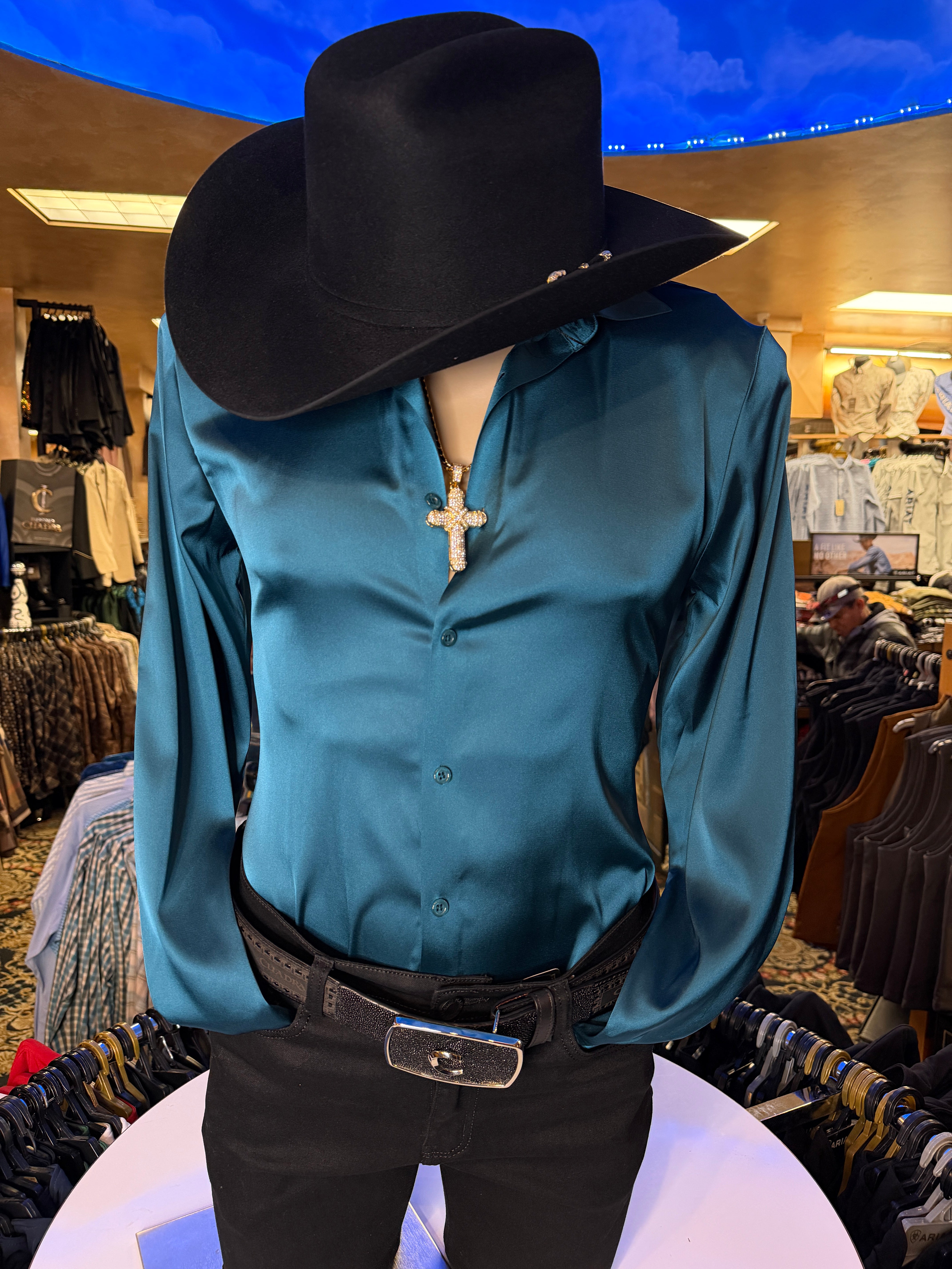Men’s Teal Silk Dress Shirt