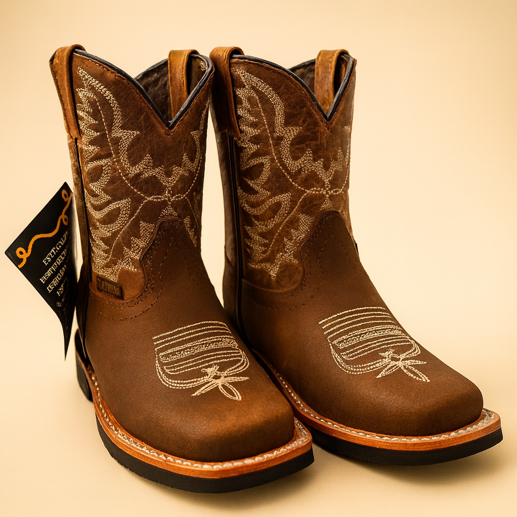 Cuatrero Kids Leather Brown Rodeo Boots