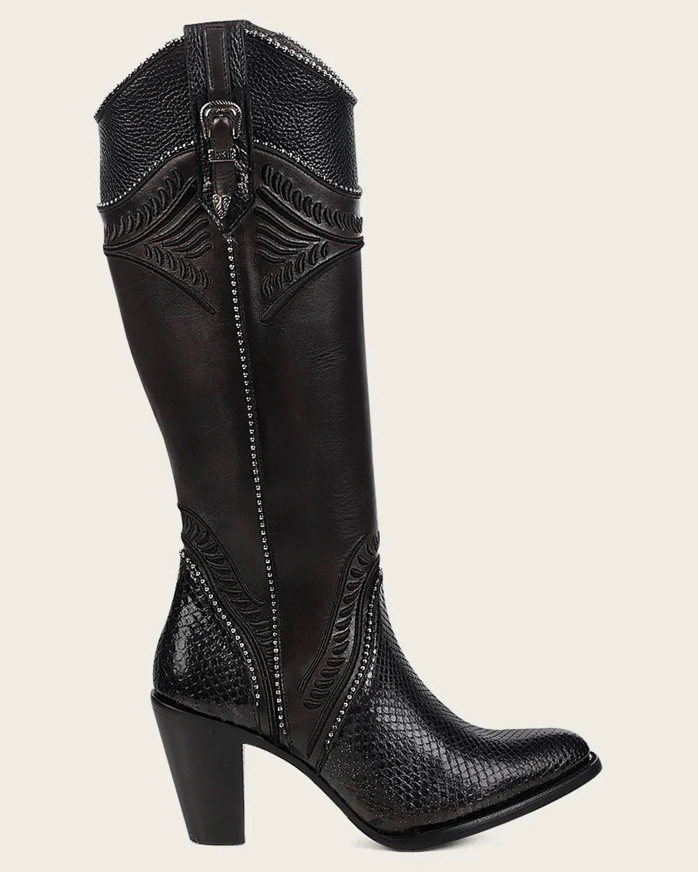 Cuadra Black Python Knee High Boots for Women