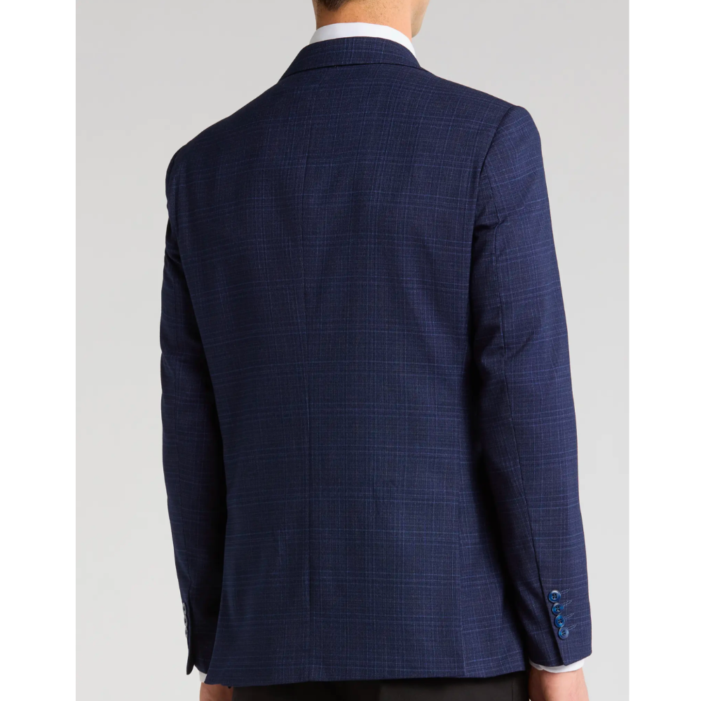 Blazer azul marino ajustado con cuadros escoceses para hombre