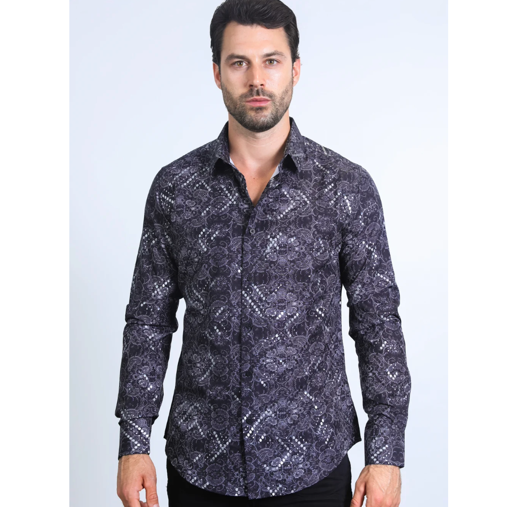 Mens Modern Fit Stretch Fashion Black Shirt