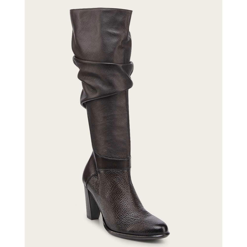 Tall wrinkled dark brown boot