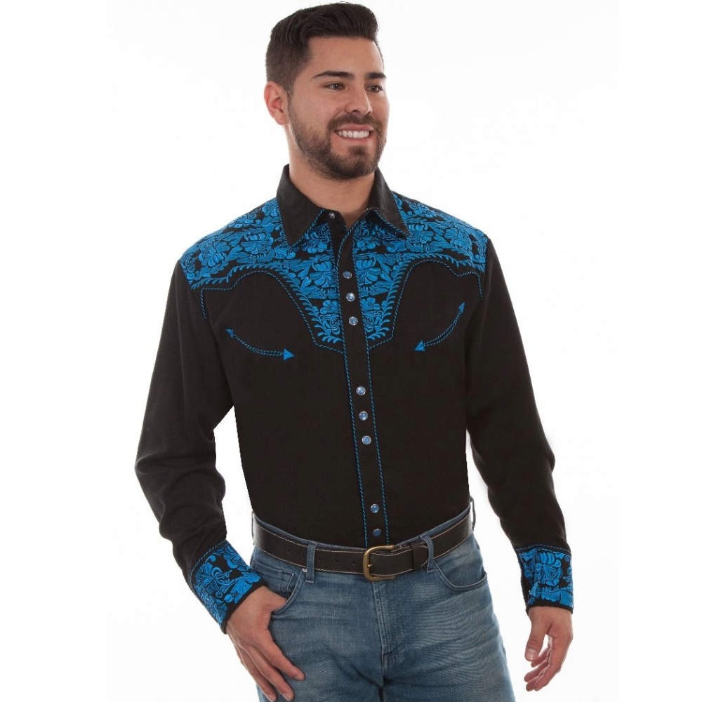 Royal Men's Long Sleeve Snap Front Tooled Embroidered Shirt