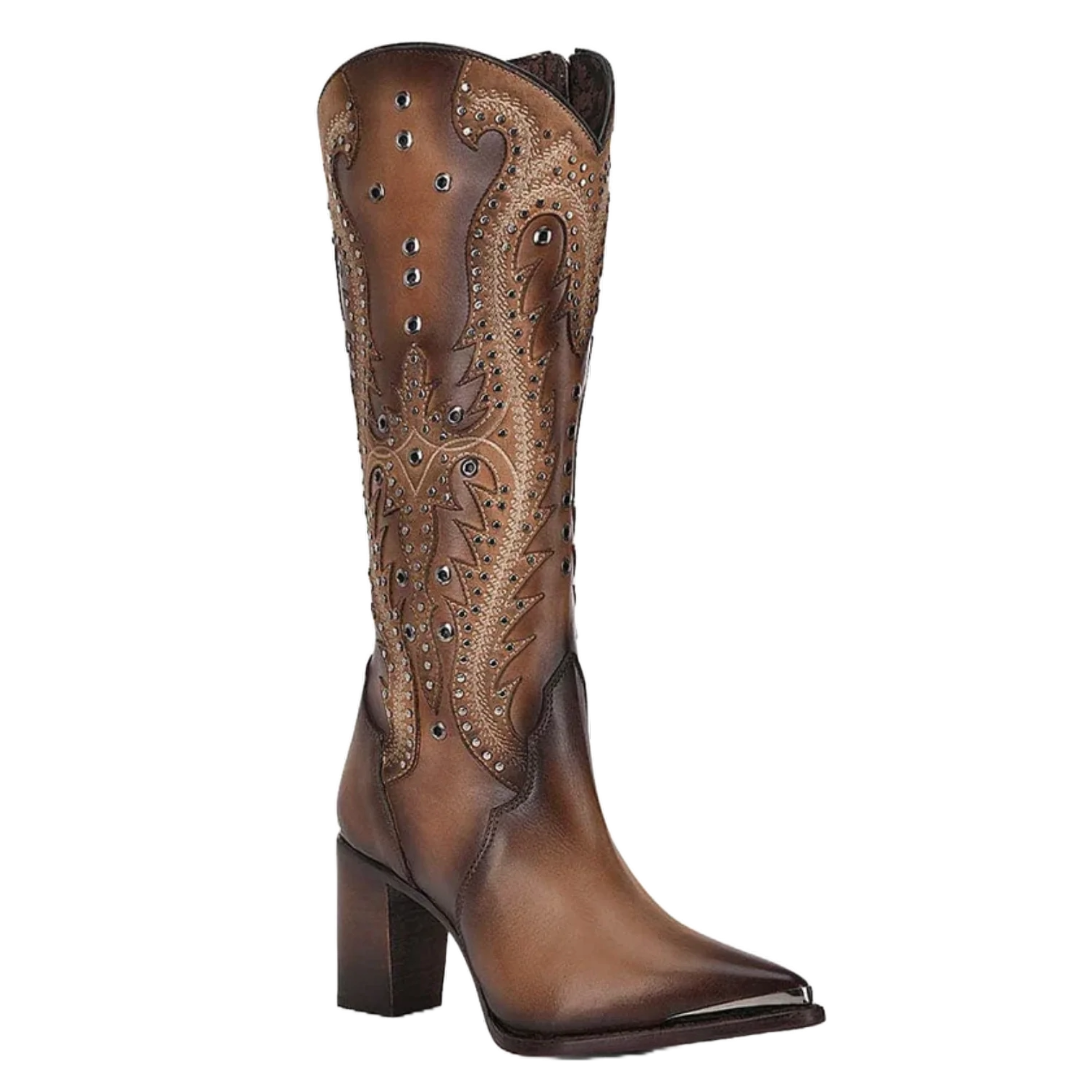 Cuadra Ladies Satro Sand Overlay & Embroidery & Studs Western Boots