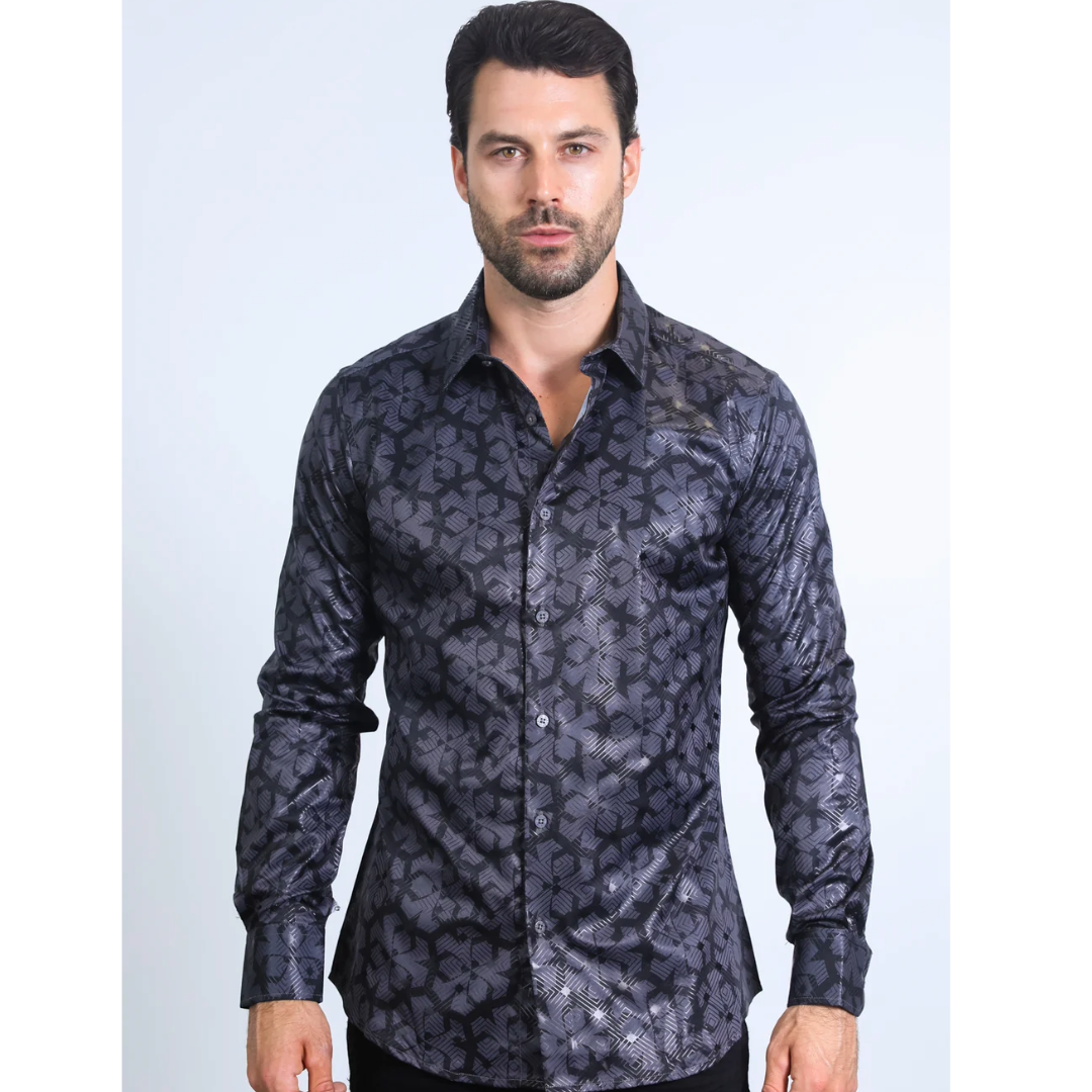 Mens Modern Fit Stretch Fashion Black Shirt