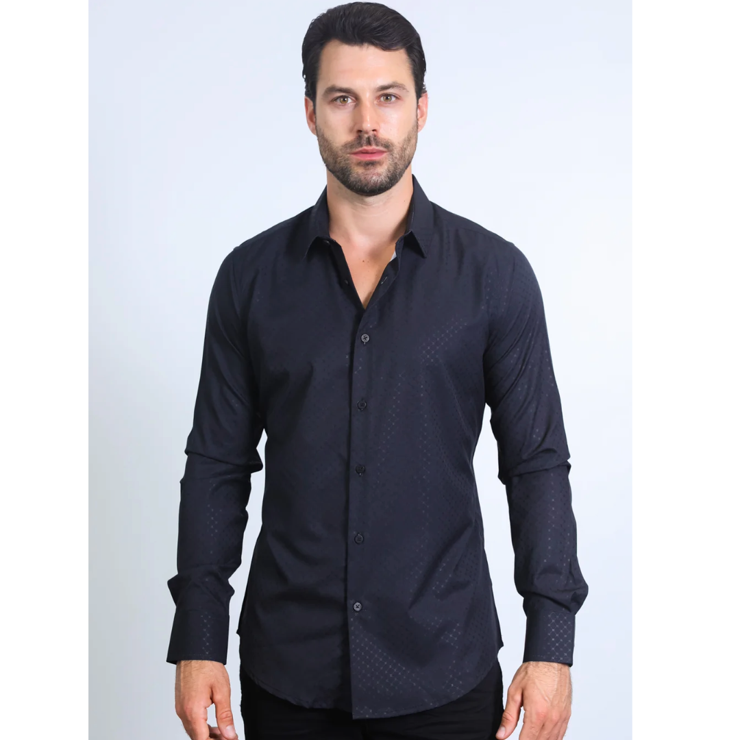 Mens Modern Fit Stretch Fashion Black Shirt