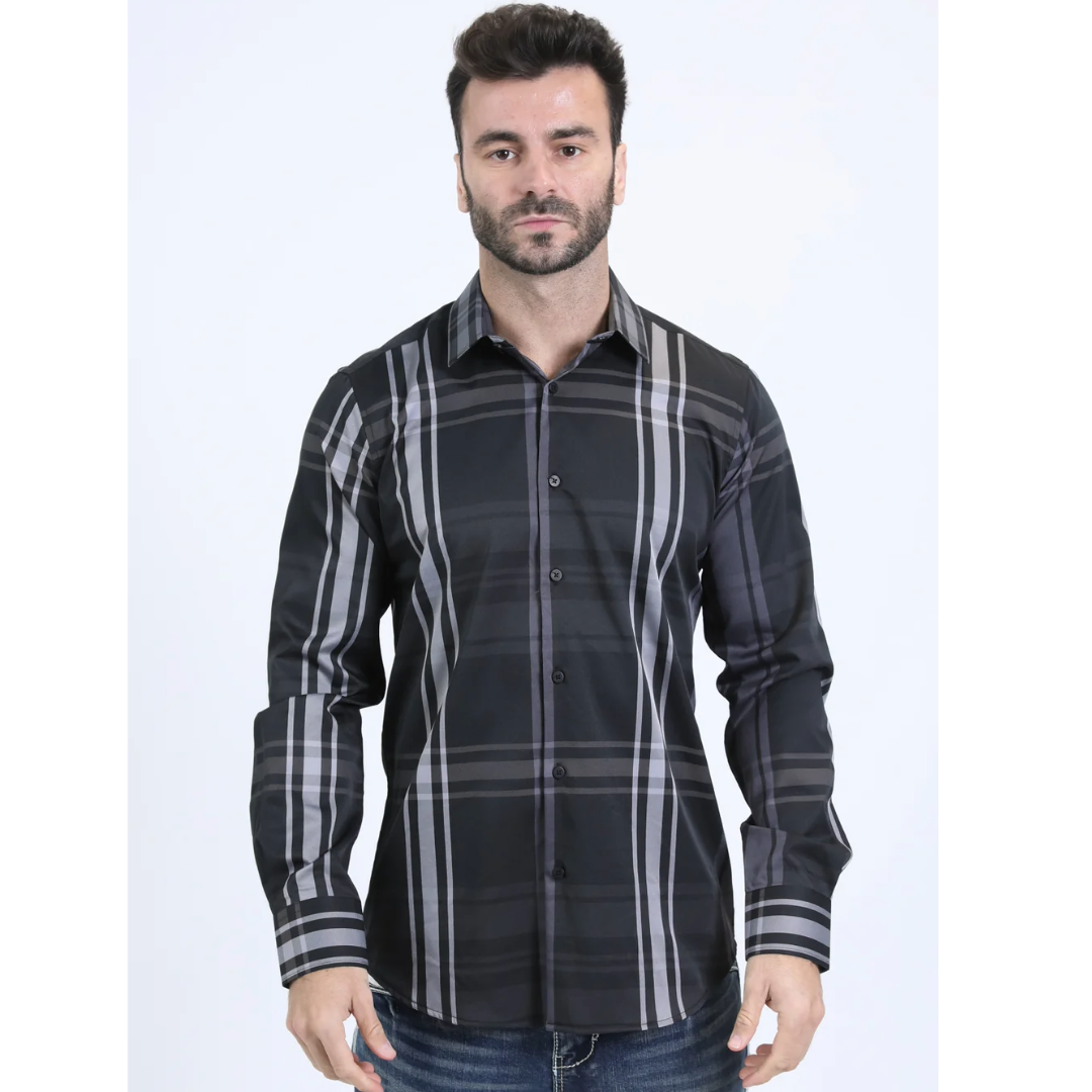 Mens Checkered Long Sleeve Black/Grey Shirt