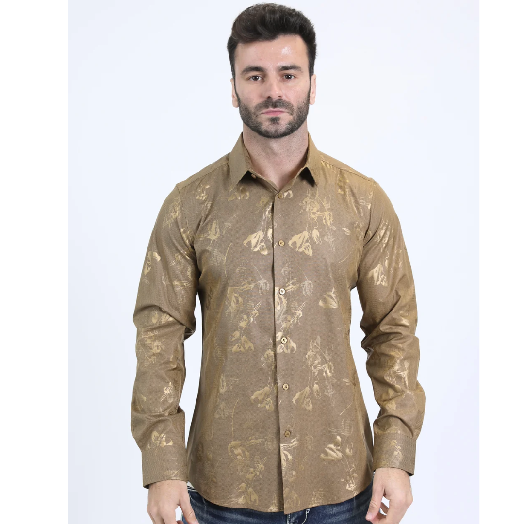 Mens Modern Fit Stretch Fashion Gold Shirt (FPL10732)