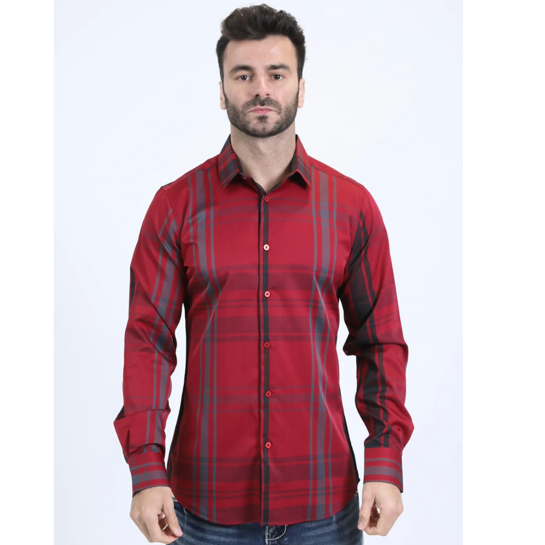 Men's Checkered Long Sleeve Red Shirt