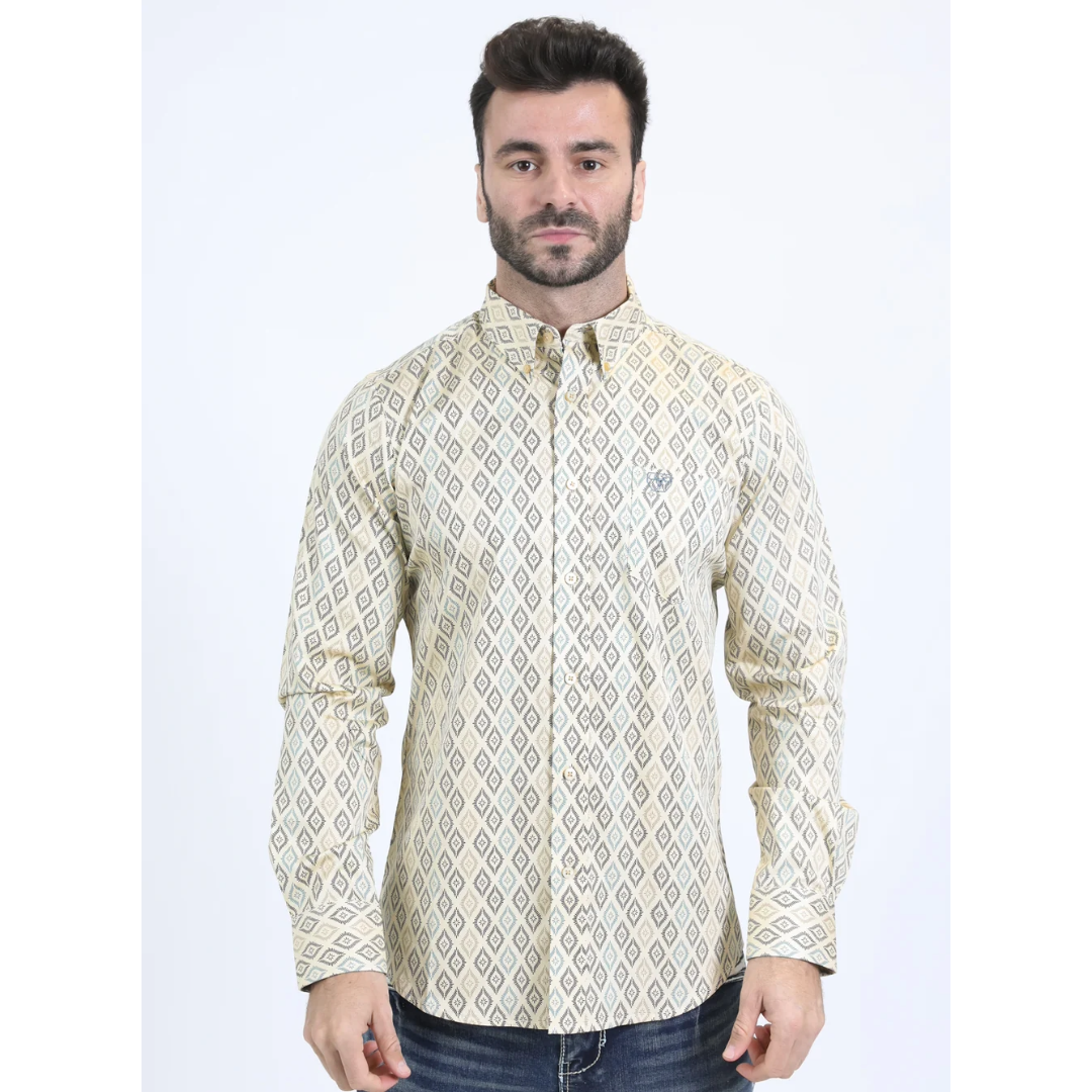 Mens Modern Fit Long Sleeve Beige Shirt (CWL10755