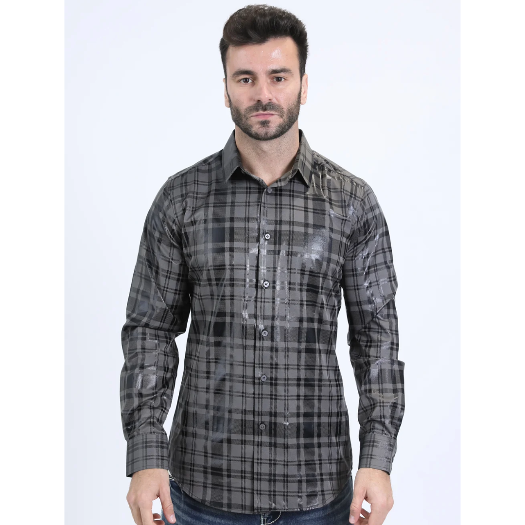 Mens Modern Fit Stretch Fashion Grey Shirt (FLP10709)