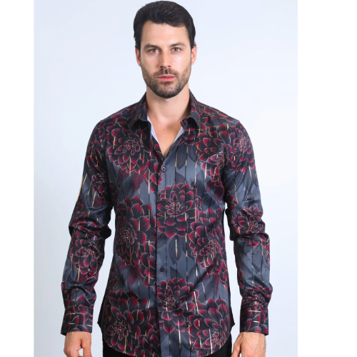 Mens Modern Fit Stretch Fashion Black Shirt