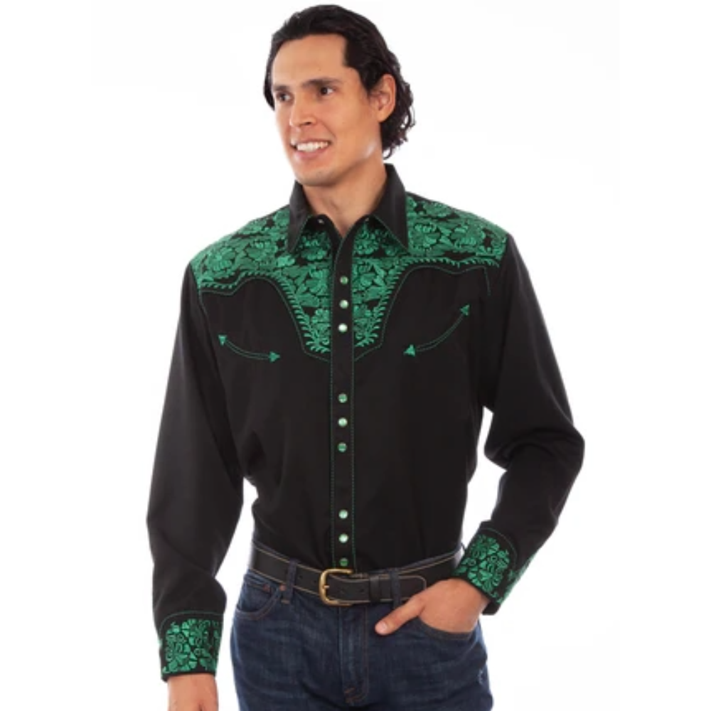 Men's Embroidered Gunfighter Long Sleeve Pearl Snap Western Shirt