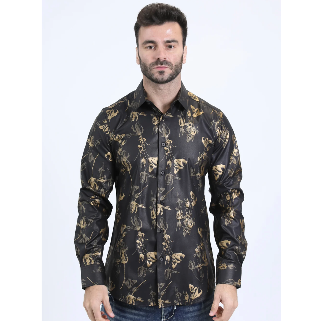 Mens Modern Fit Stretch Fashion Black Shirt (FLP10733)