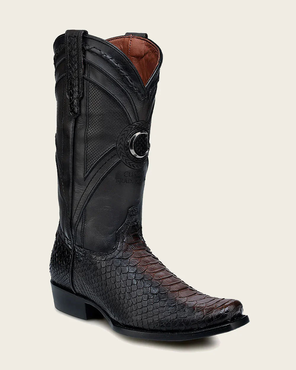 Western Dark Brown Cowboy Boots in Genuine Python & Bovine Leather