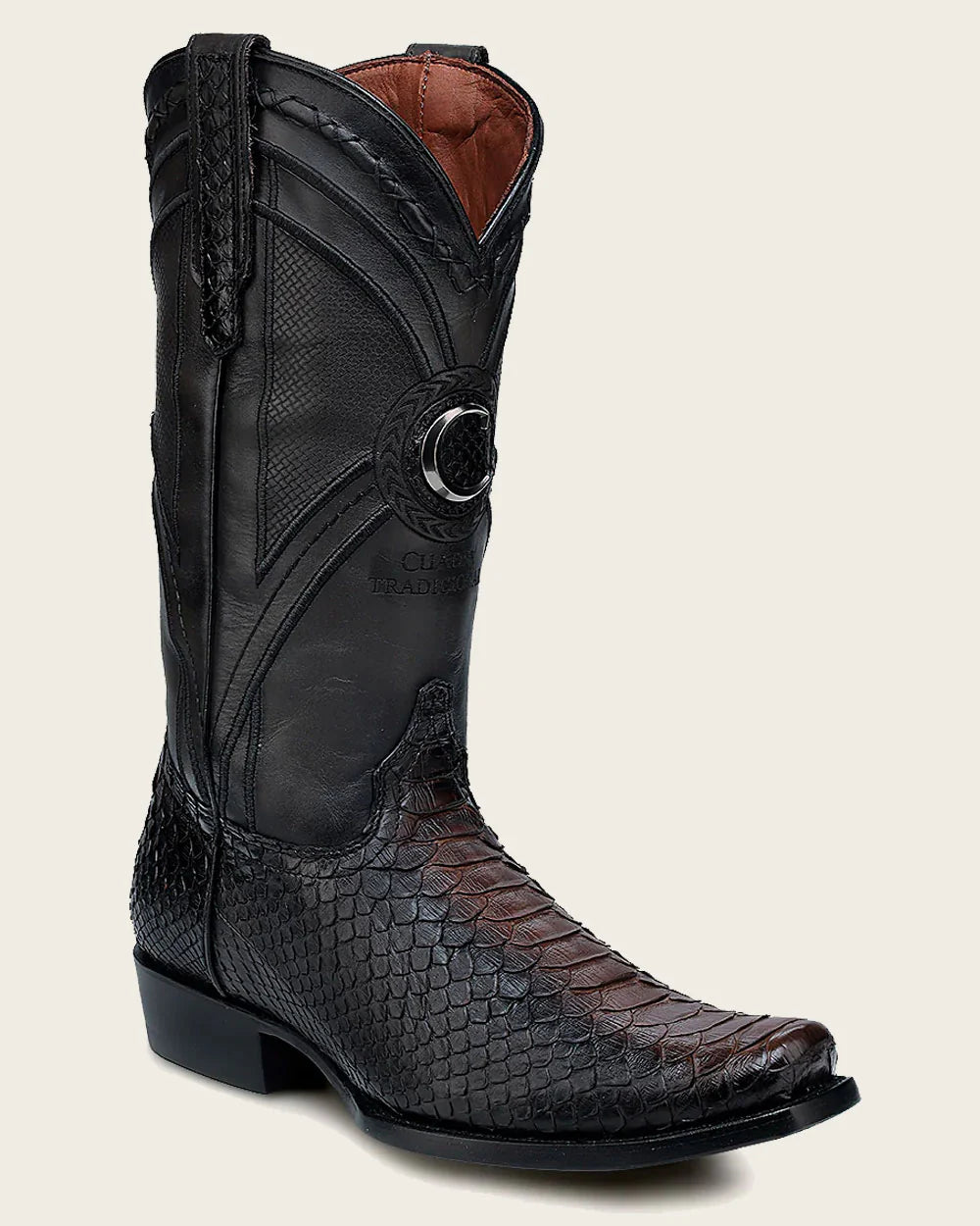 Western Dark Brown Cowboy Boots in Genuine Python & Bovine Leather