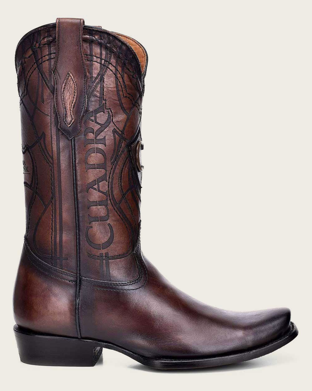Cuadra Men's Engraved Brown Cowhide Leather Western Boot