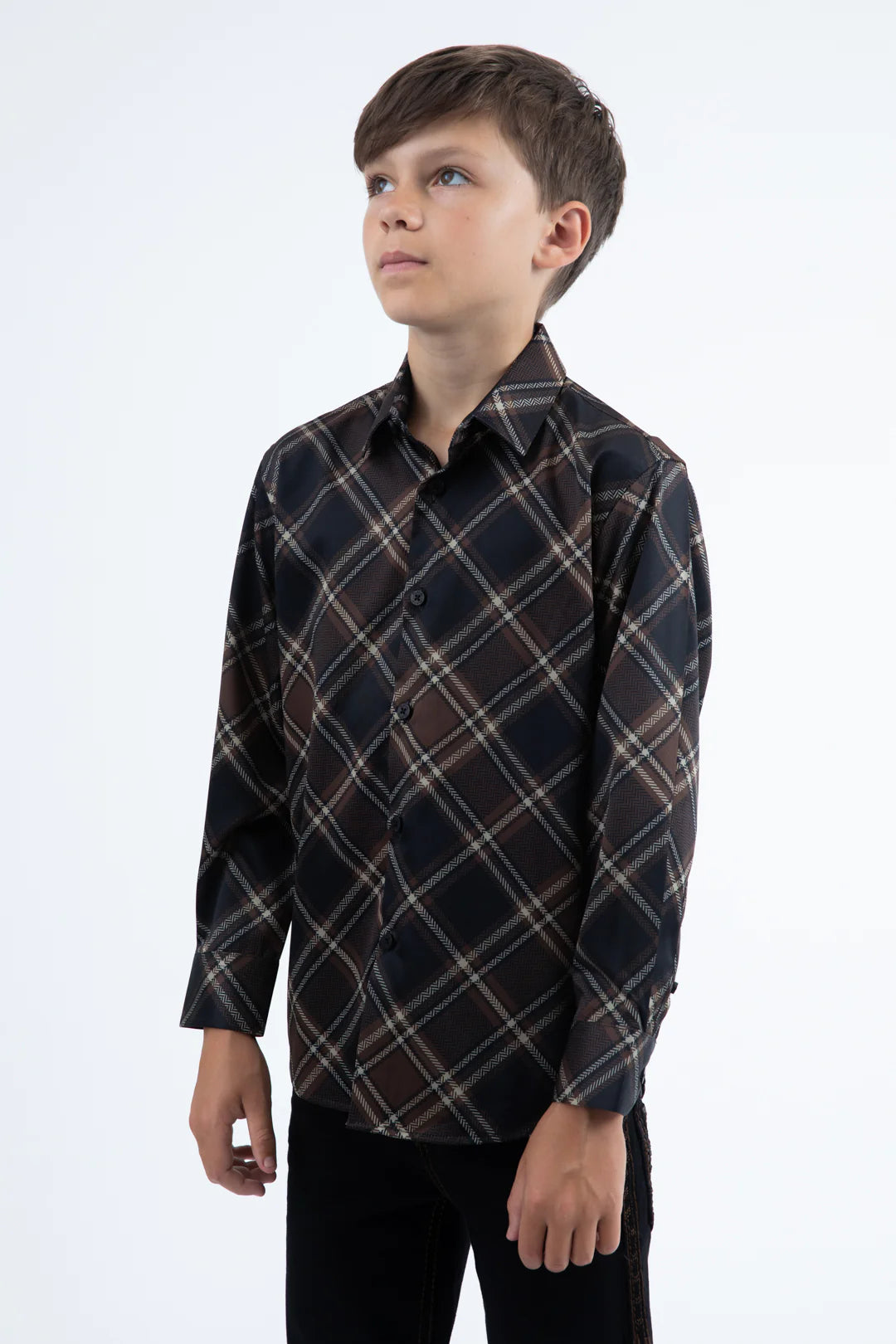 Kid's Checkered Long Sleeve Black Shirt